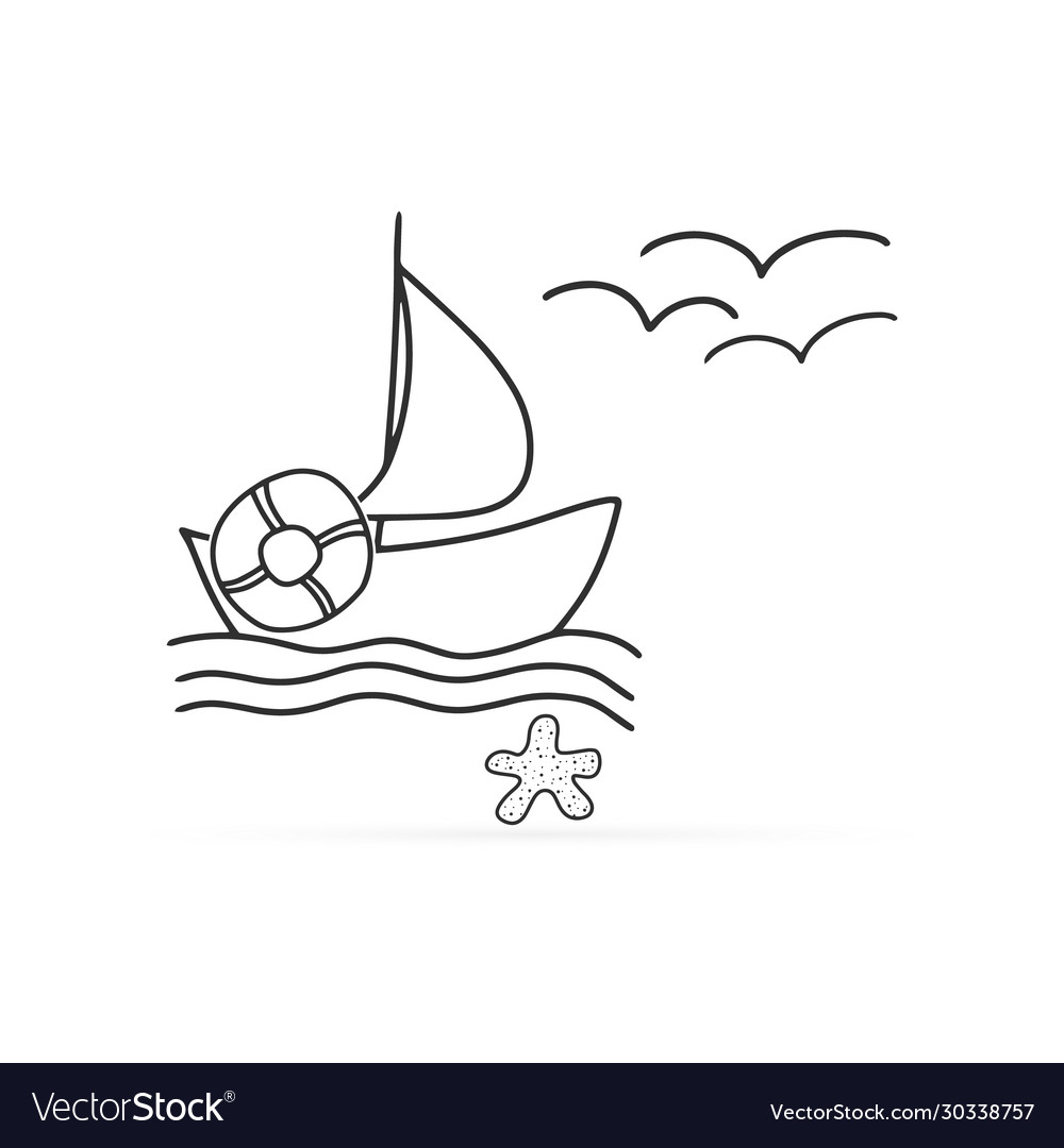 Doodle Yachting mit Lifebuoy Symbol Skizze Meer Vector Image Doodle Yachting mit Lifebuoy Symbol Skizze Meer