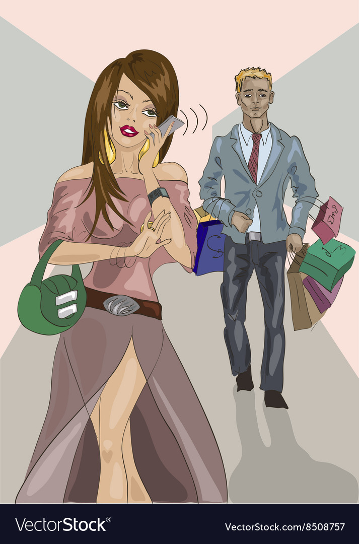 Girl and boy going shopping cartoon