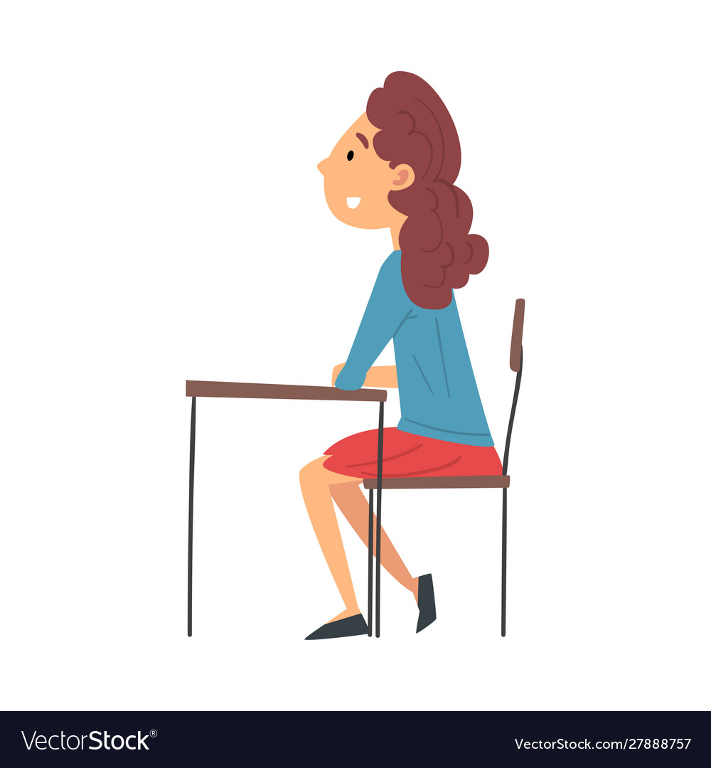 Girl student sitting at desk in classroom and Vector Image