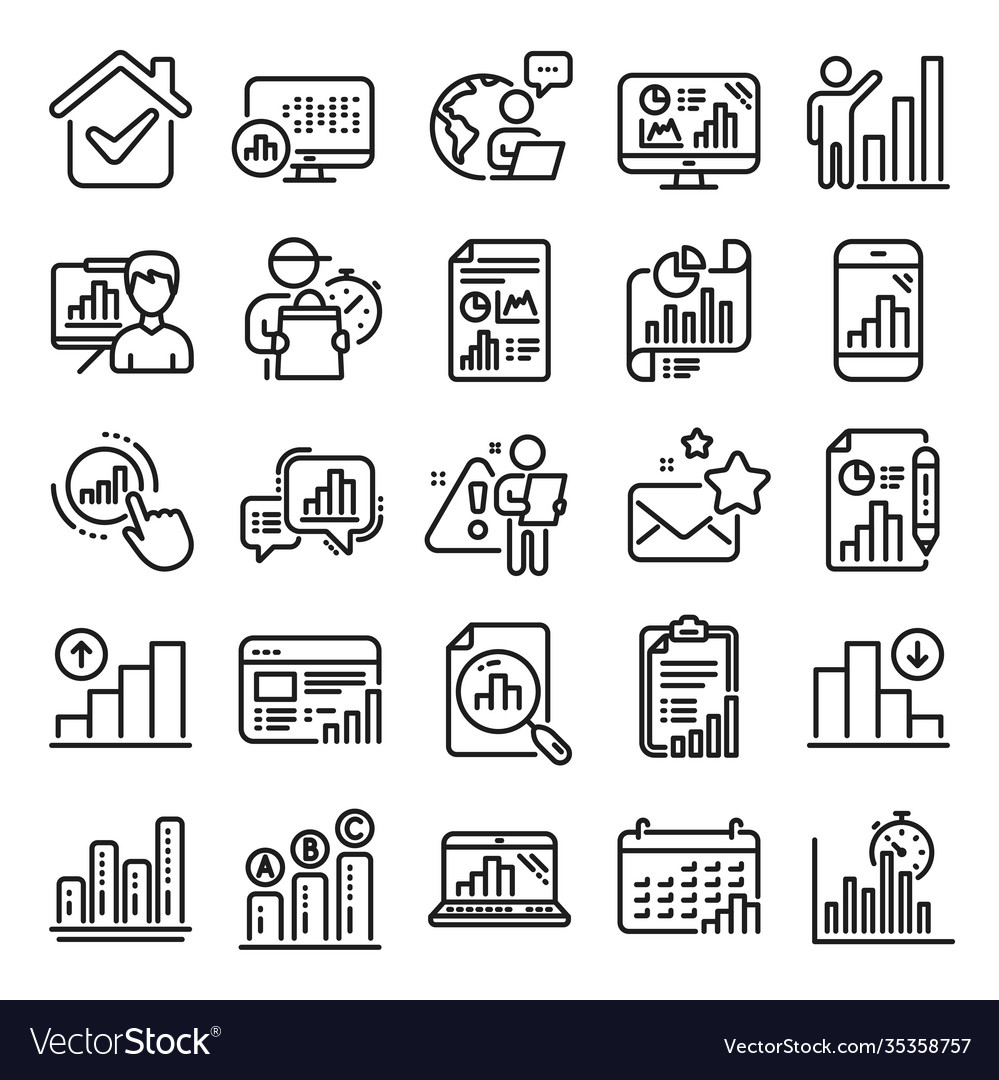 Graph line icons set chart presentation