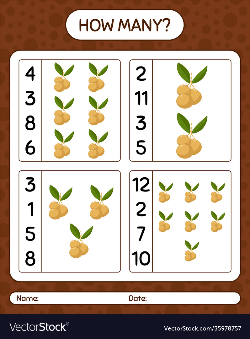 How many counting game with longan worksheet vector image How many counting game with longan worksheet