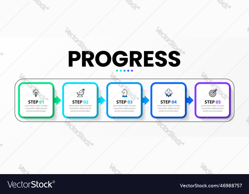 Infographic templates 5 squares with text in a row Vector Image Infographic templates 5 squares with text in a row