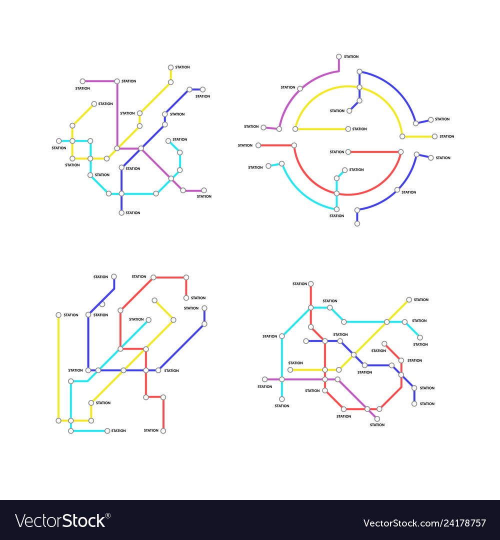 Metro map signs color thin line icon set