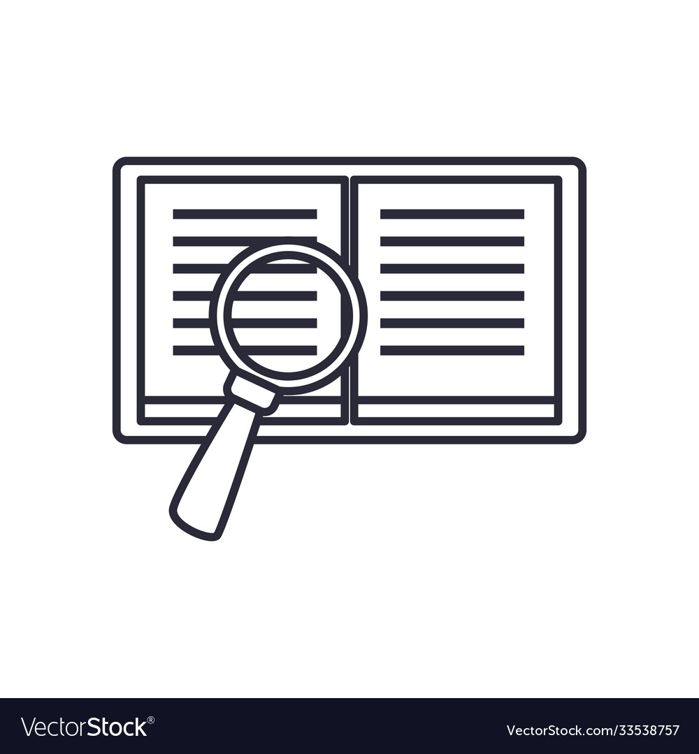 Open book with lupe line style icon design