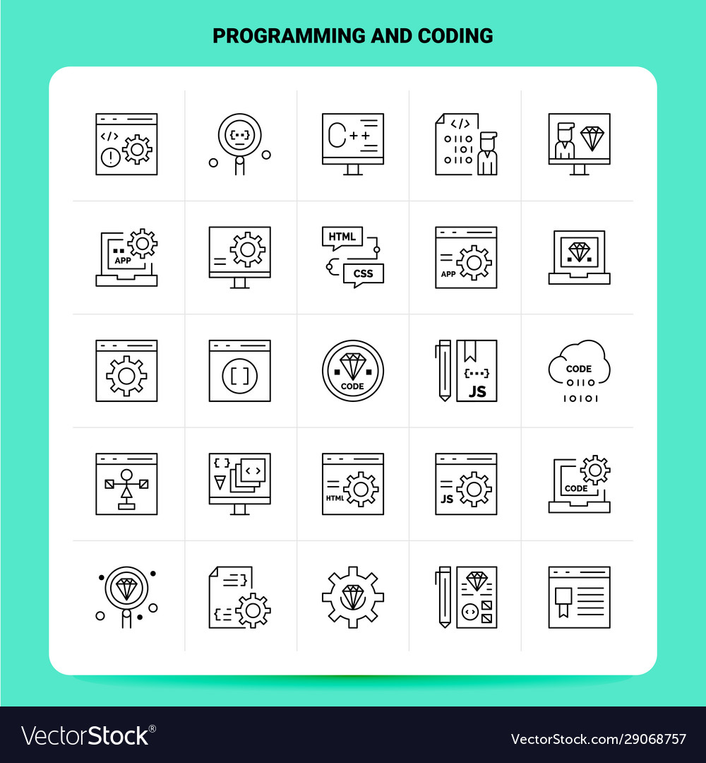 Outline 25 programming and coding icon set line