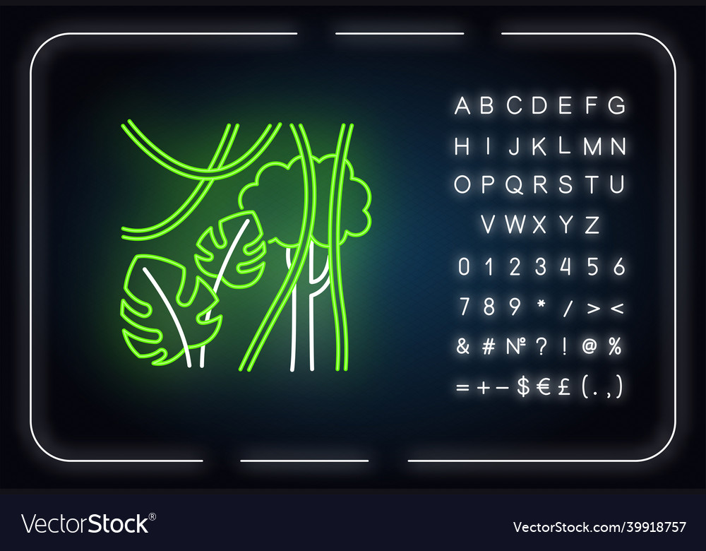 Rainforest plants neon light icon evergreen