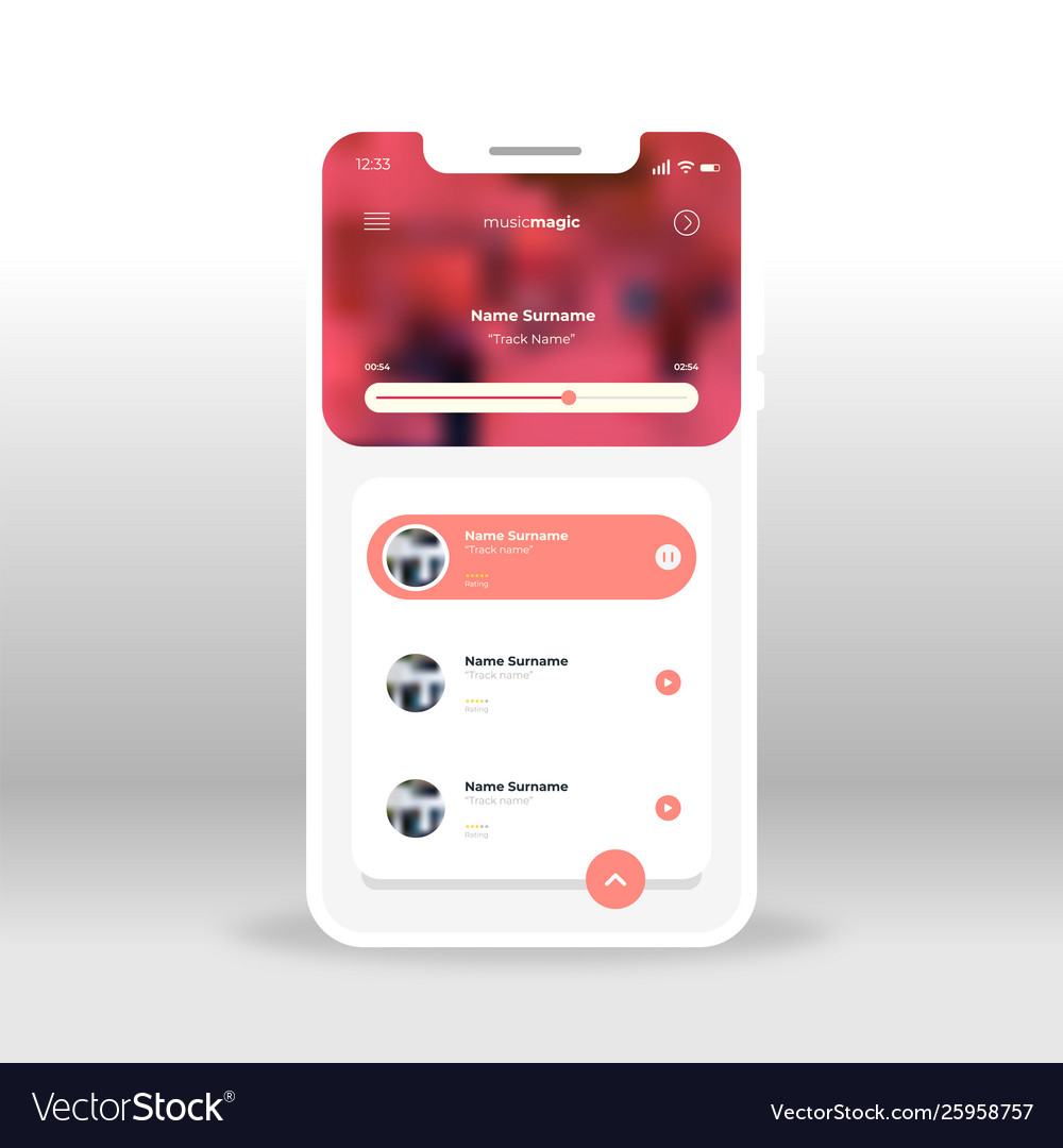 Red magic music ui ux gui screen for mobile apps vector image Red magic music ui ux gui screen for mobile apps