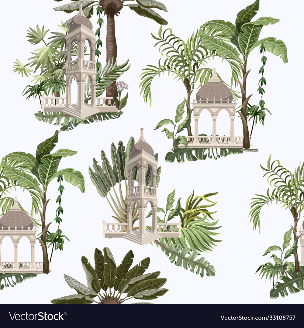 Seamless pattern with jungle trees and ancient vector image Seamless pattern with jungle trees and ancient