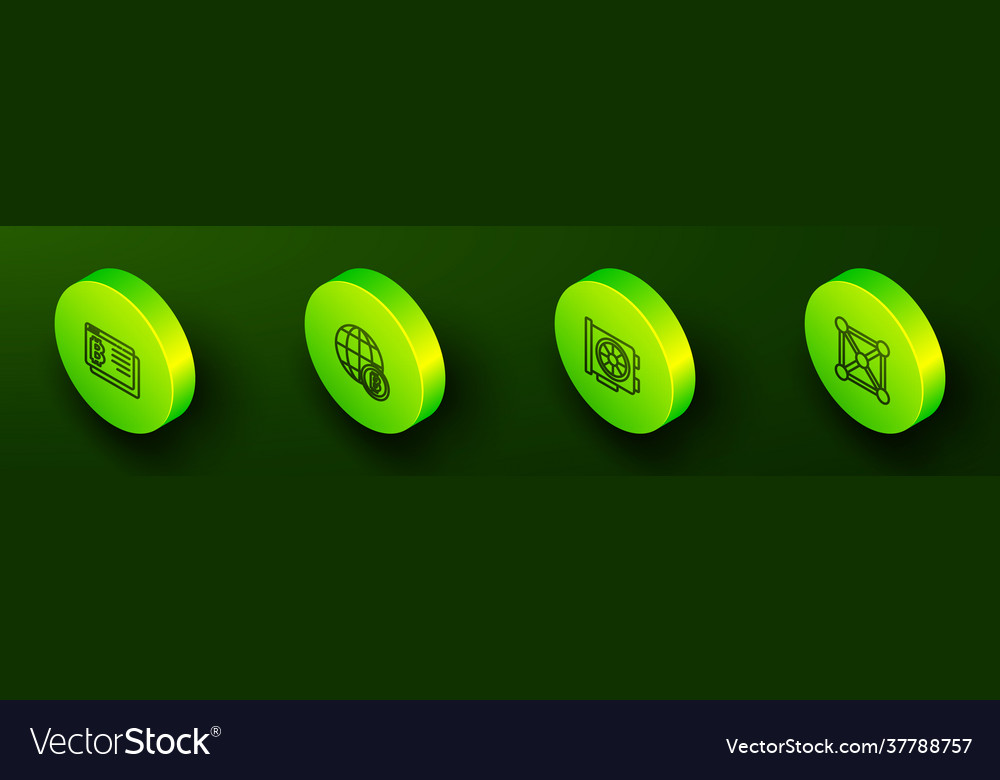 Set isometric line bitcoin in browser globe vector image Set isometric line bitcoin in browser globe