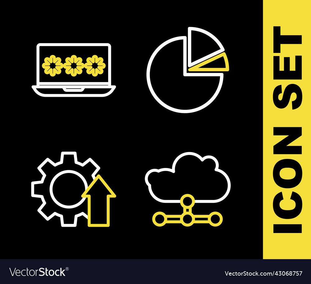 Set line pie chart infographic network cloud vector image Set line pie chart infographic network cloud