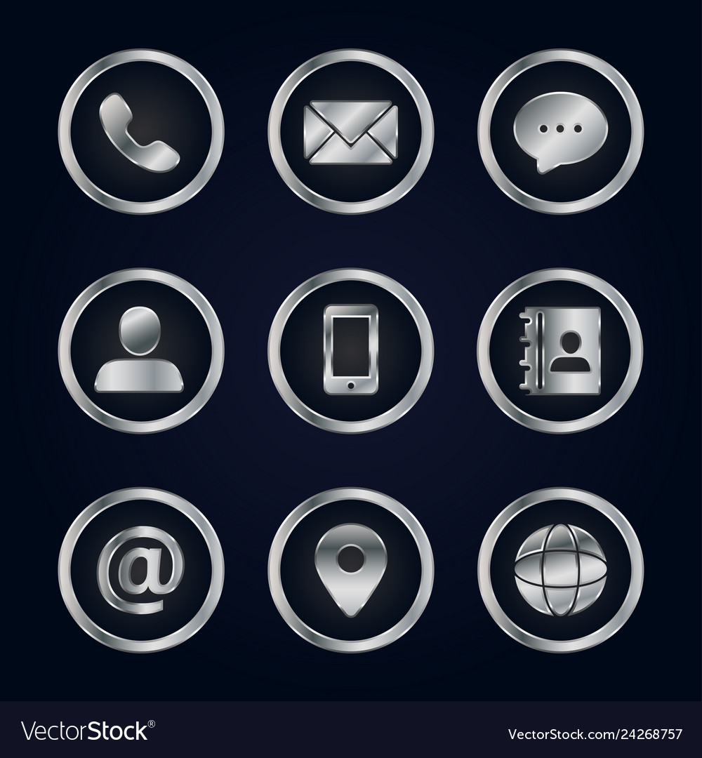 Set of silver business contact icons Royalty Free Vector