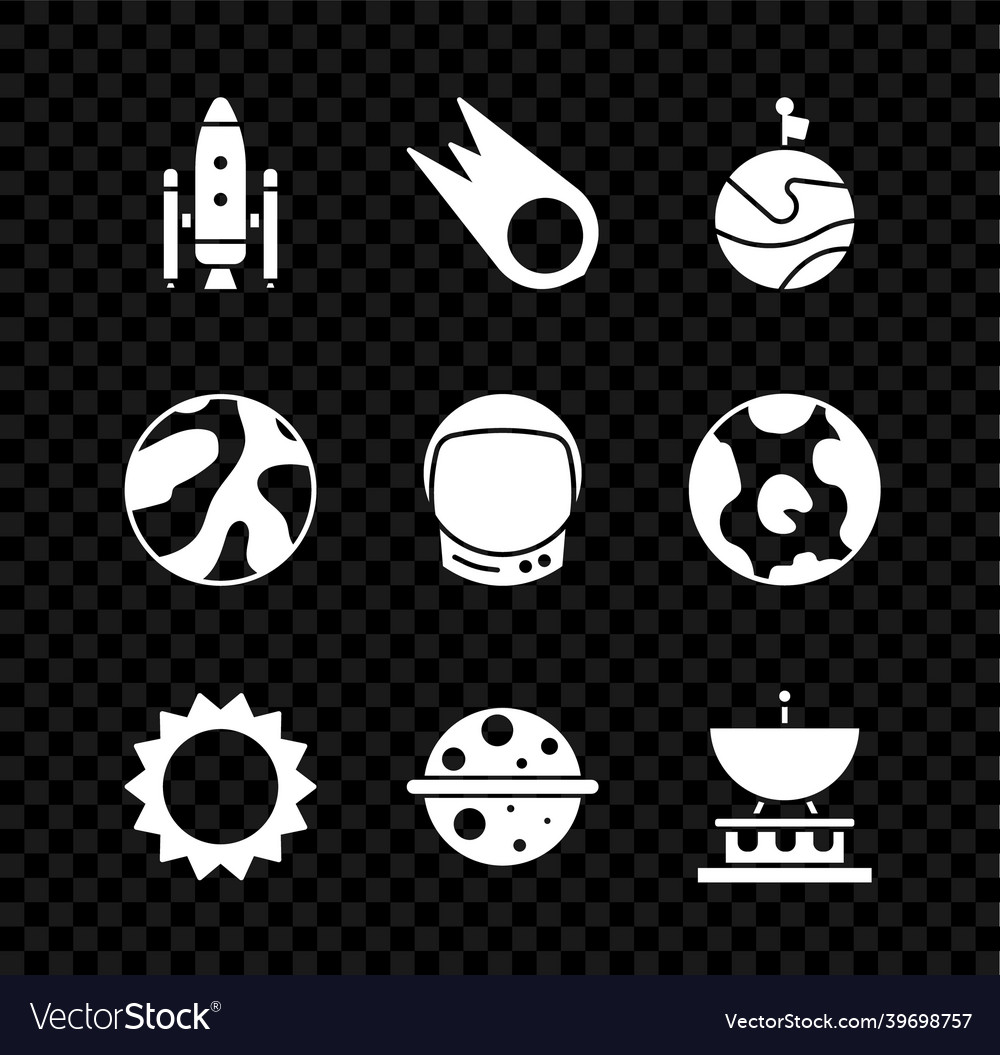 Set space shuttle and rockets comet falling down