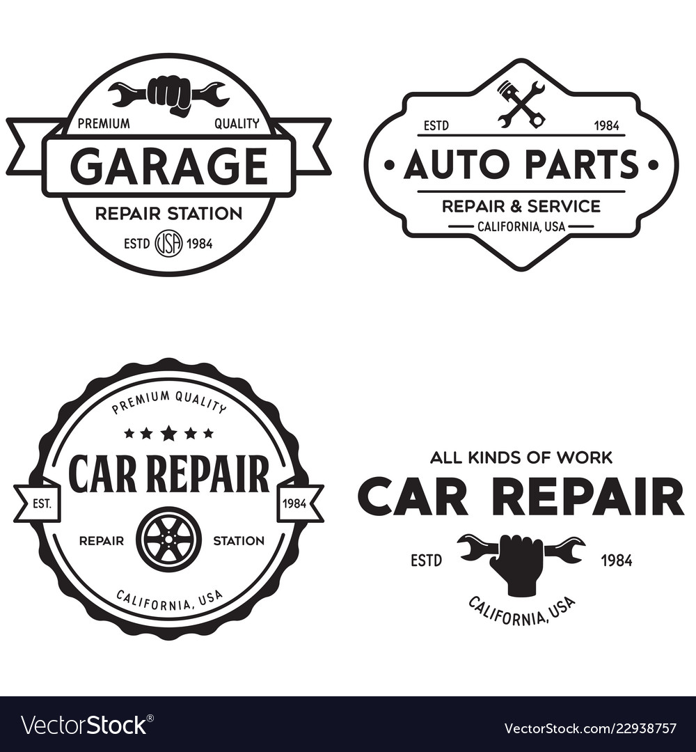 Set vintage monochrome car repair service Vector Image