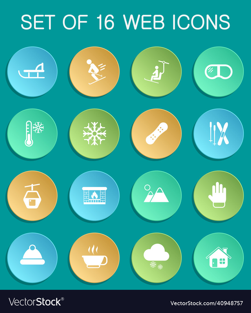 Skiing web icons on colorful round