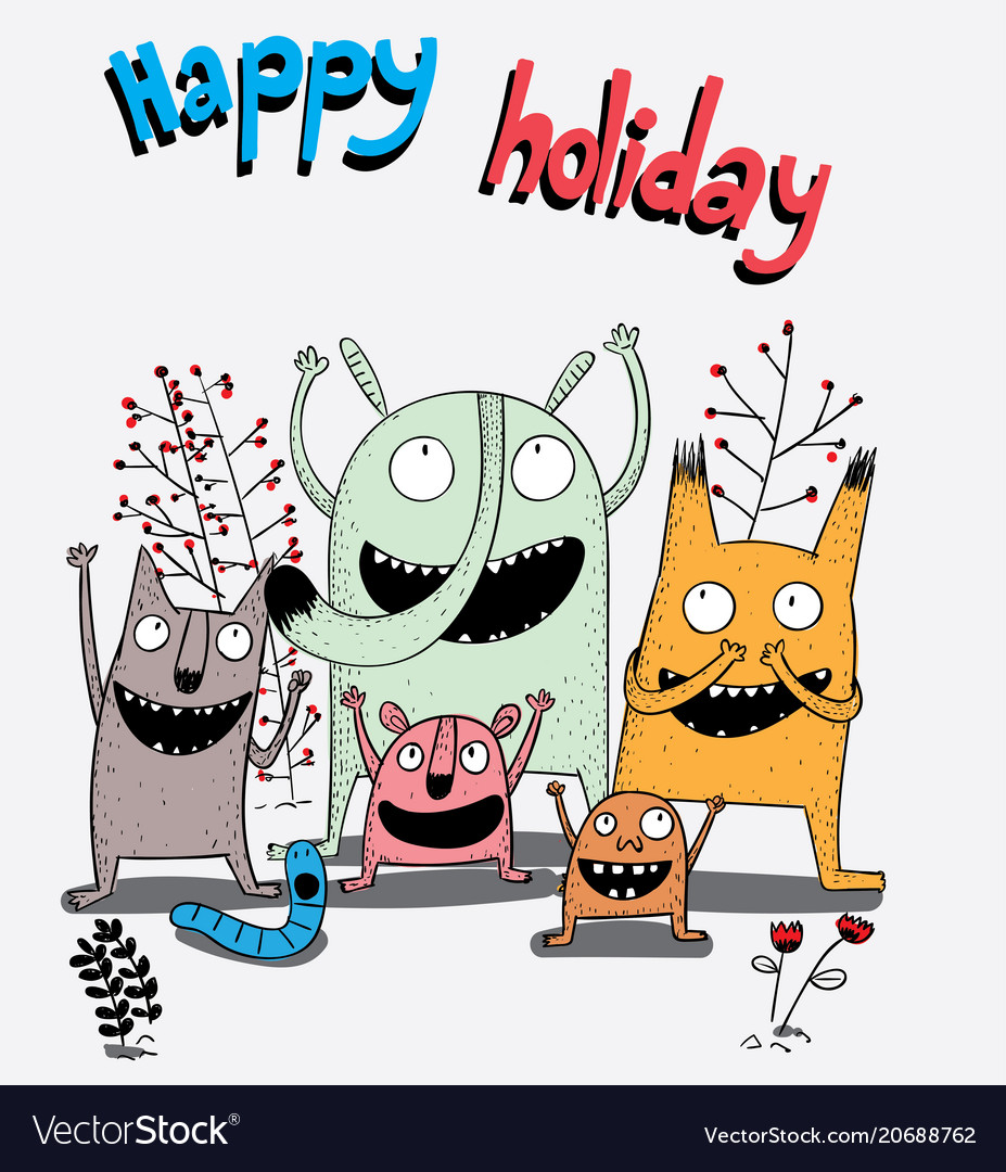 Cartoon animals the cute monster character vector image Cartoon animals the cute monster character