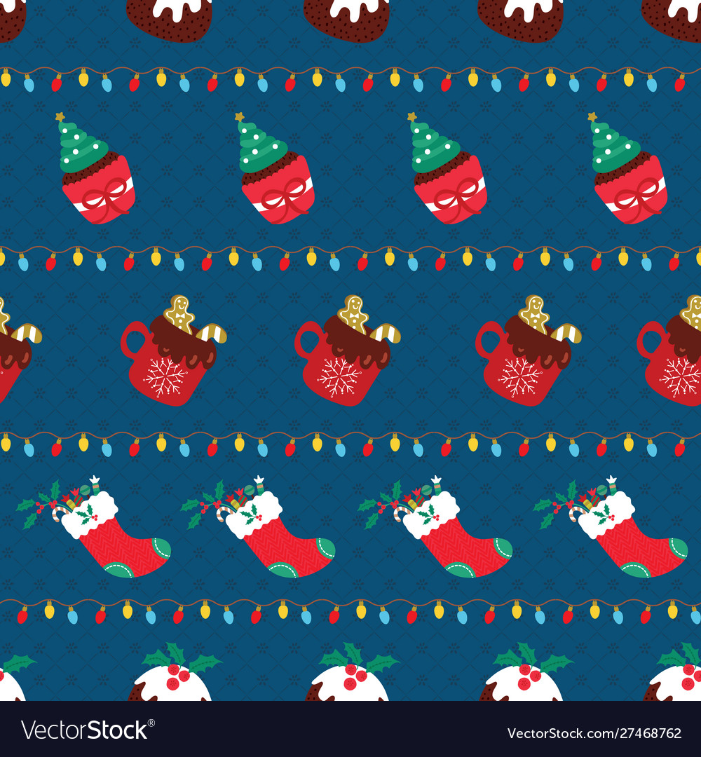 Christmas seamless pattern with sweet desserts vector image Christmas seamless pattern with sweet desserts
