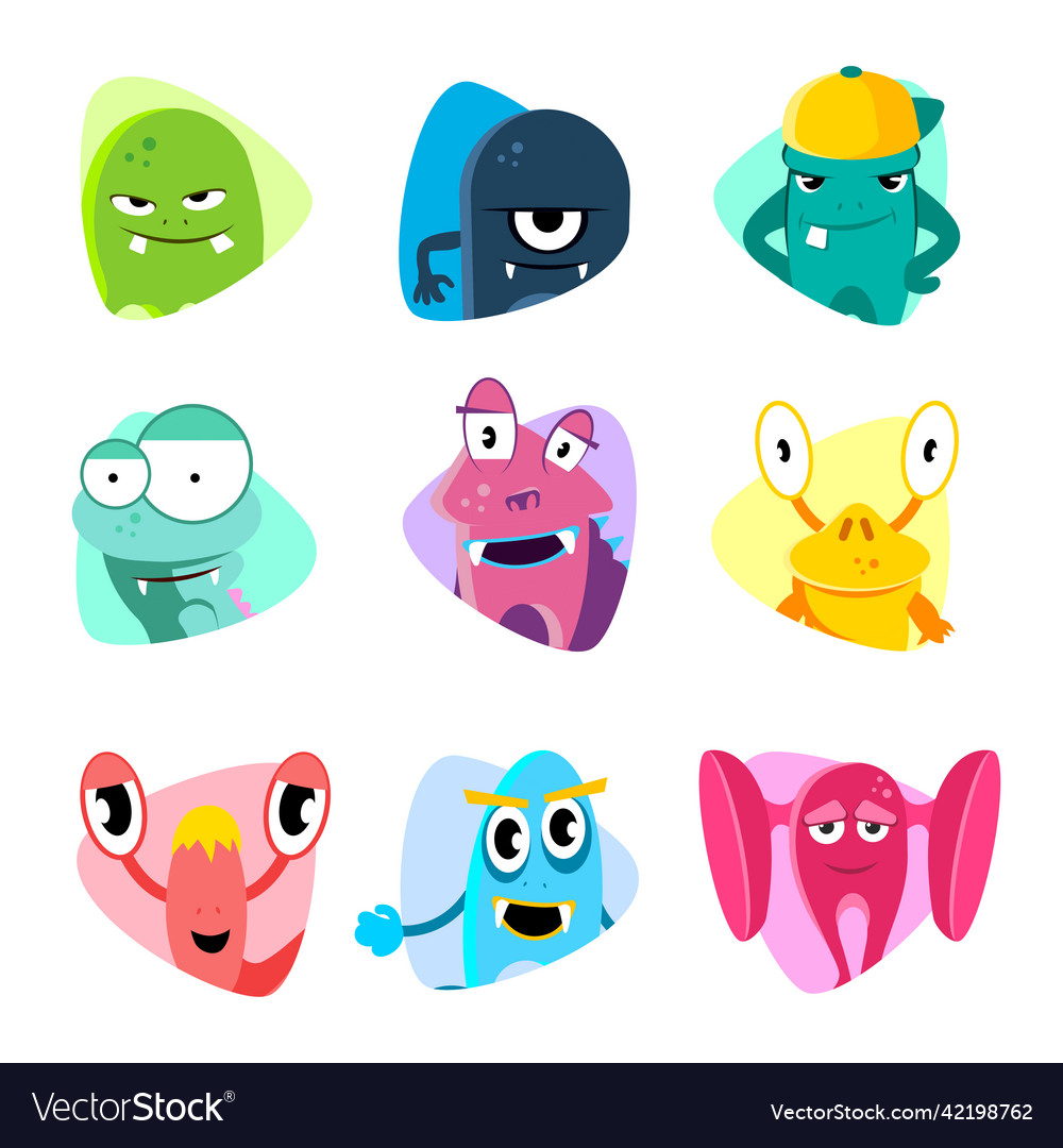 Cute cartoon avatars and icons monster faces set