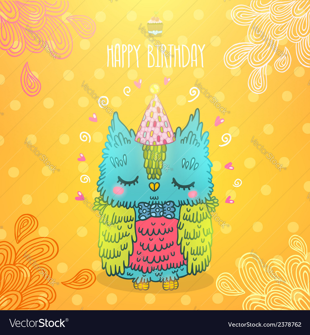 Happy birthday greeting background with an owl