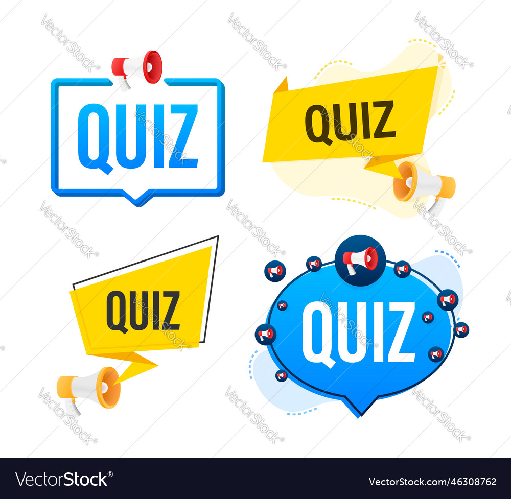 Megaphone label set with text quiz vector image Megaphone label set with text quiz