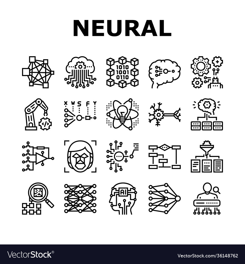 Neural network and ai collection icons set vector image Neural network and ai collection icons set