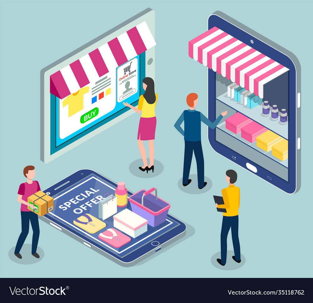 People shoppers choosing buying products goods vector image People shoppers choosing buying products goods