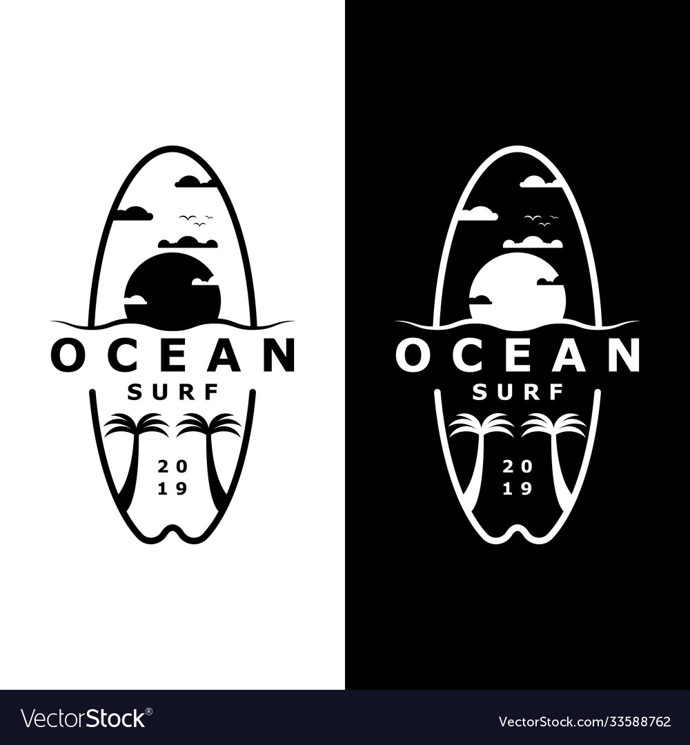 Set black and white ocean surf logo design Vector Image