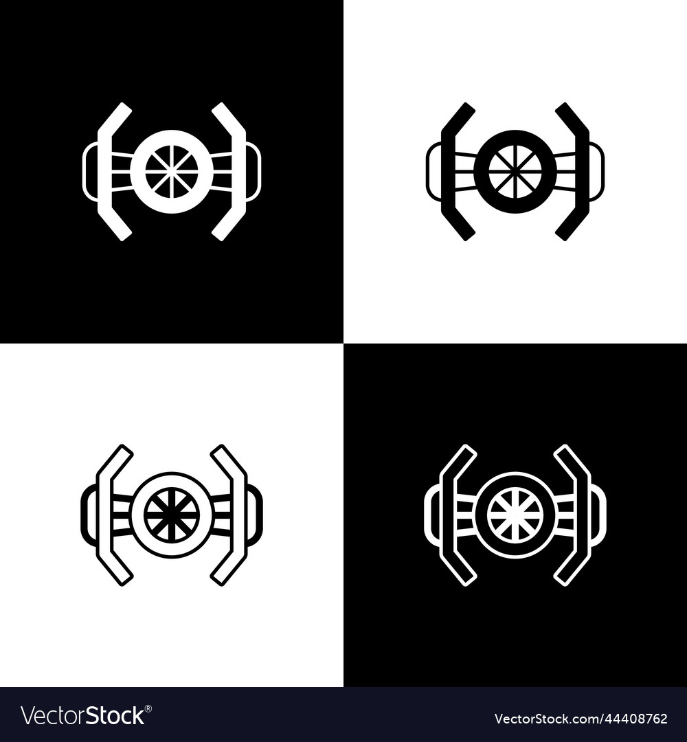 Set cosmic ship icon isolated on black and white