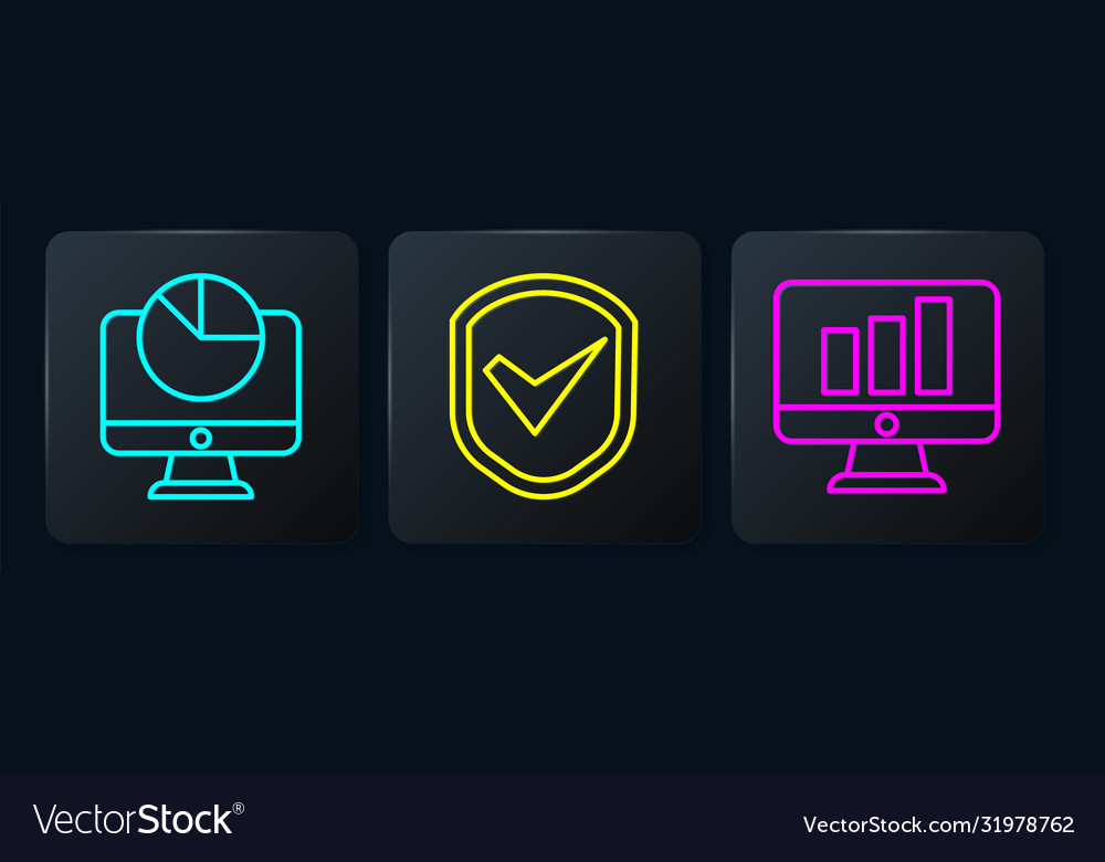 Set line computer monitor with graph chart vector image Set line computer monitor with graph chart