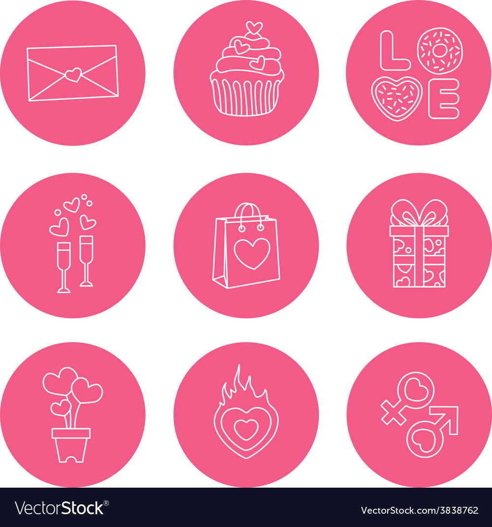 St valentine day icons thin line style flat