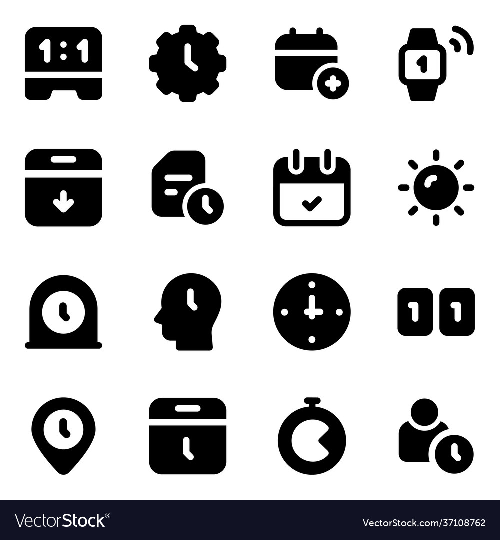 Time and clocks icons set in solid style