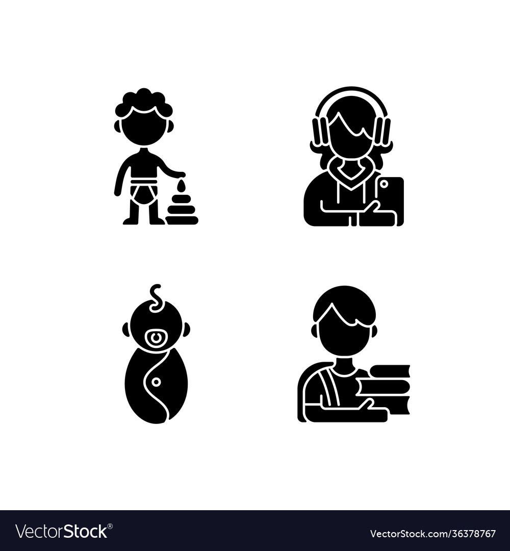 Aging process black glyph icons set on white space