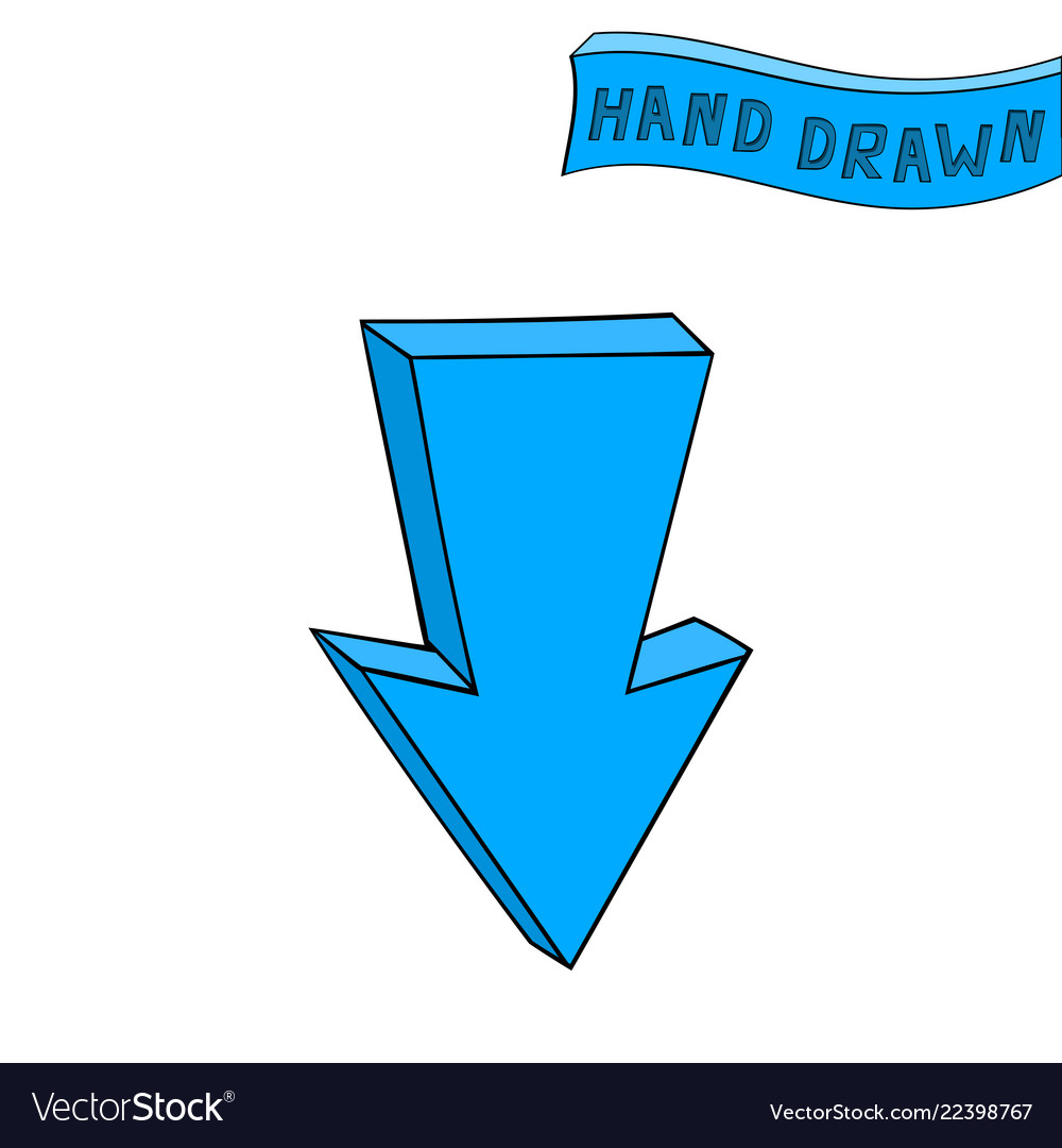 Arrow blue down sign hand drawn sketch