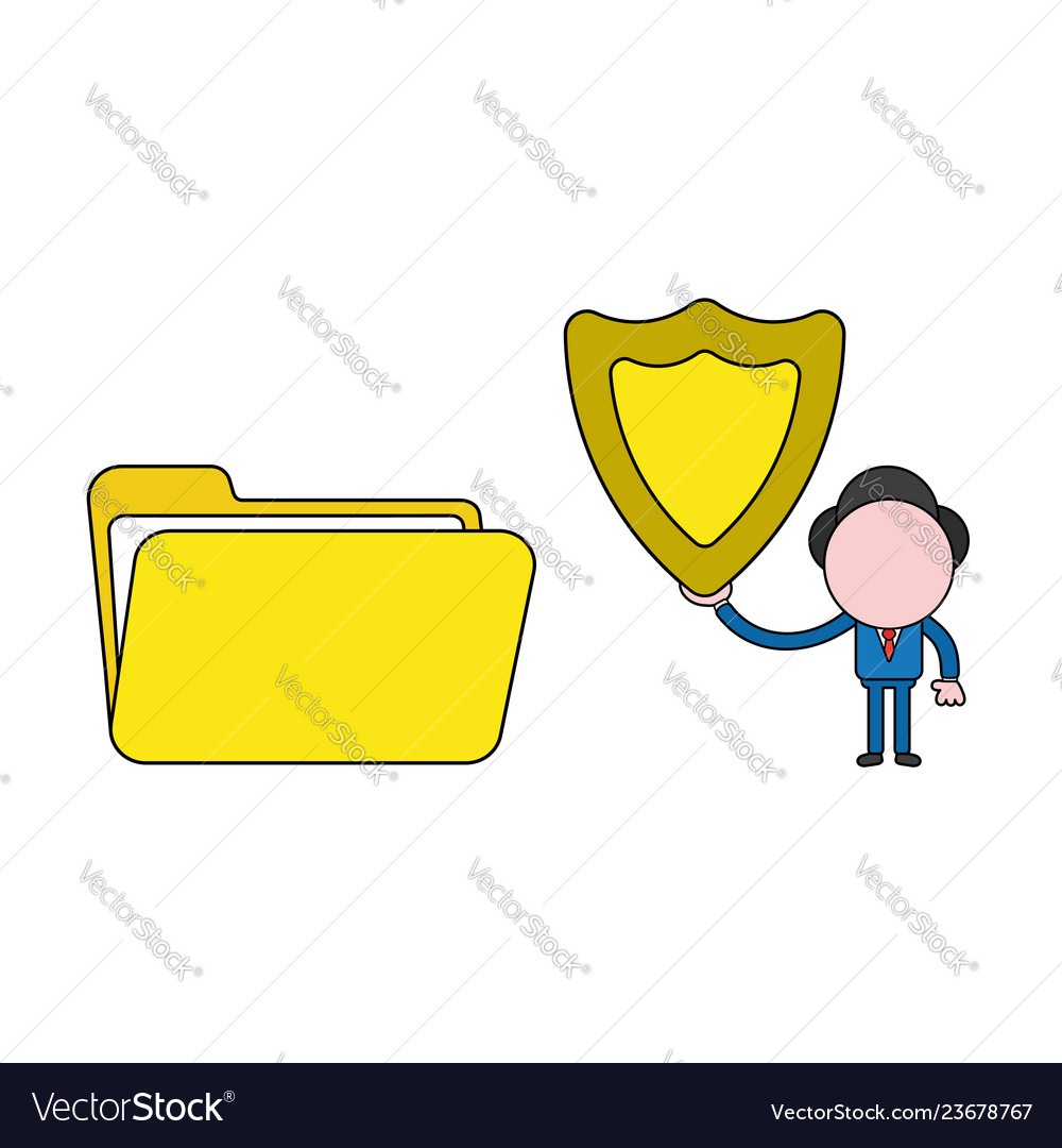 Businessman character with open file folder vector image Businessman character with open file folder