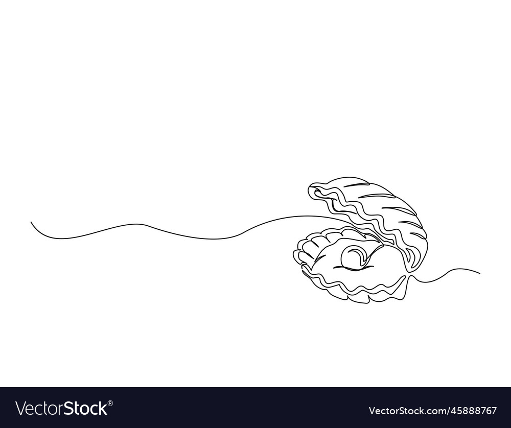 Continuous one line drawing of open pearl shell