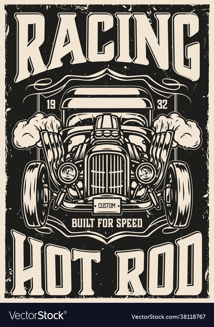 Custom cars racing vintage poster Royalty Free Vector Image