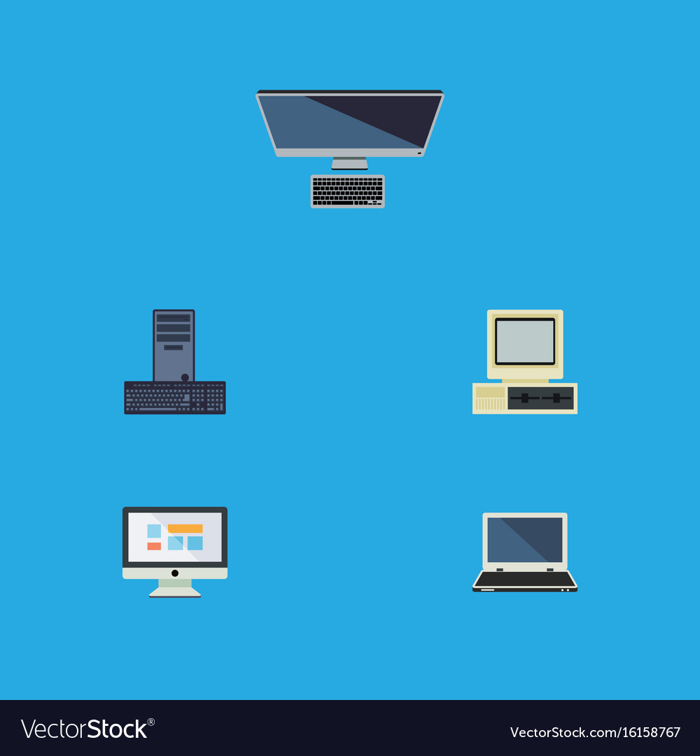 Flat icon laptop set of display computer