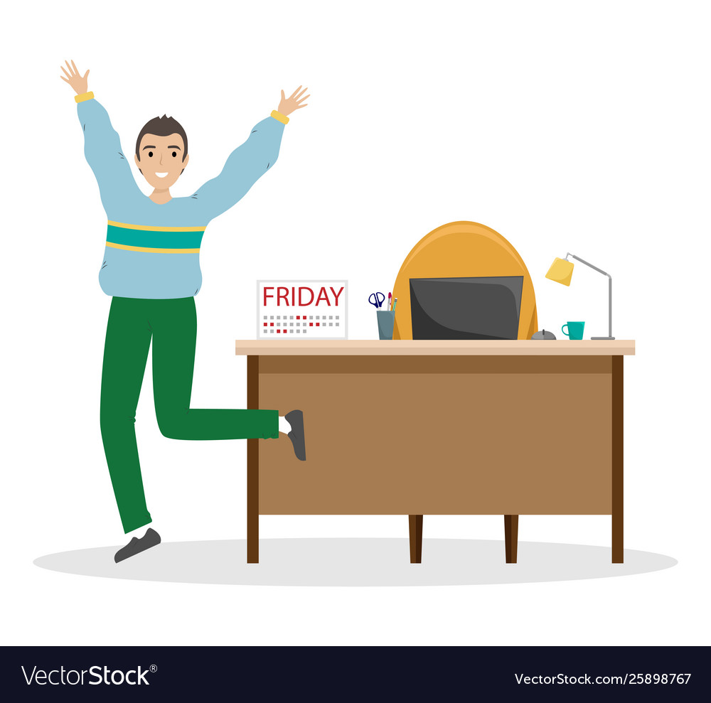 Happy Man Celebrating Friday at Work
