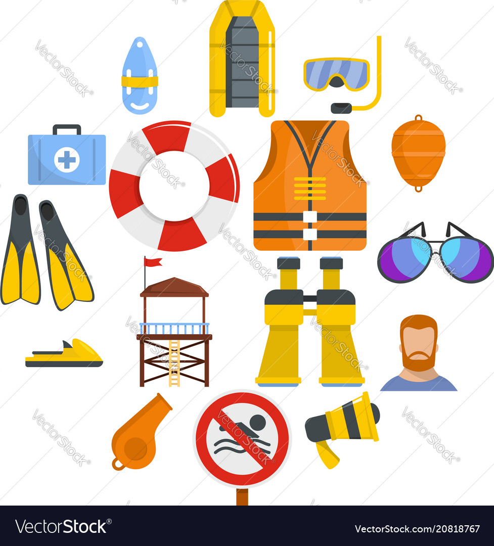 Lifeguard save icons set flat style Royalty Free Vector