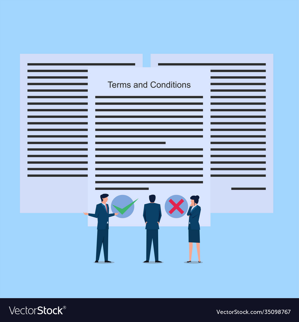 Man confuse to decide about terms and conditions vector image Man confuse to decide about terms and conditions