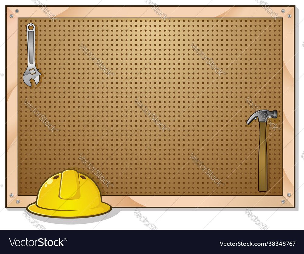 Peg board cartoon with hard hat and tools Vector Image