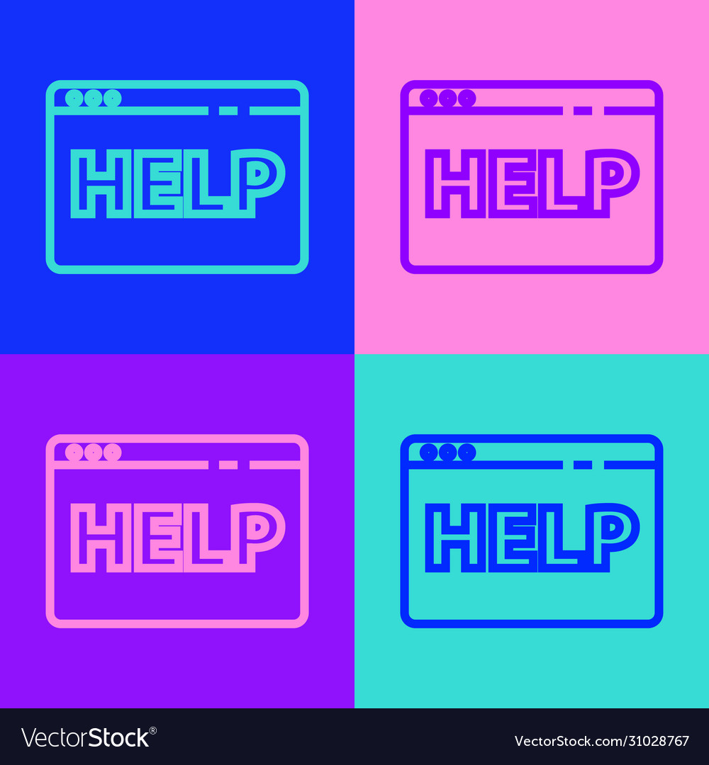 Pop art line browser help icon isolated on color Vector Image Pop art line browser help icon isolated on color