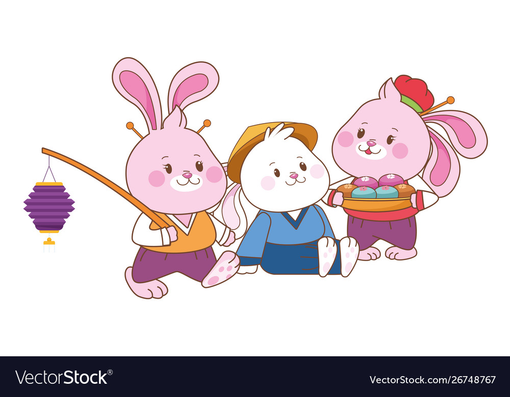 Rabbits celebrating mid autumn festival cartoons Vector Image