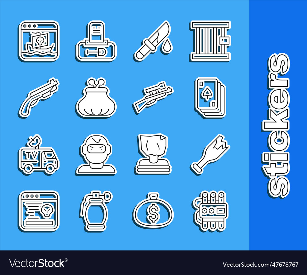Set line dynamite and timer clock broken bottle vector image Set line dynamite and timer clock broken bottle