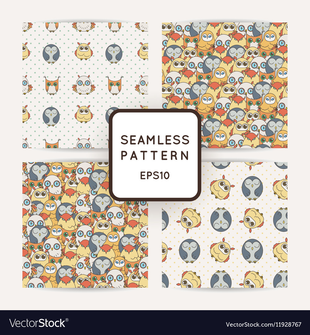 Set of random owls seamless patterns cute nignht