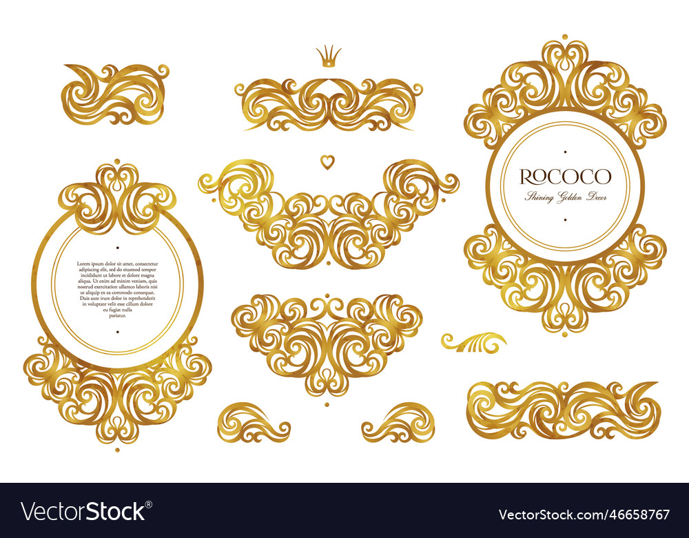 Set with golden frames and vignettes in victorian vector image Set with golden frames and vignettes in victorian