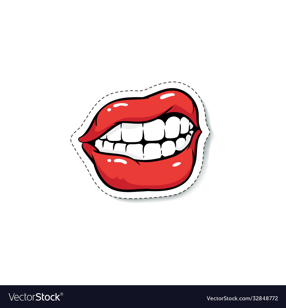 Ajar grinning female mouth with red makeup cartoon