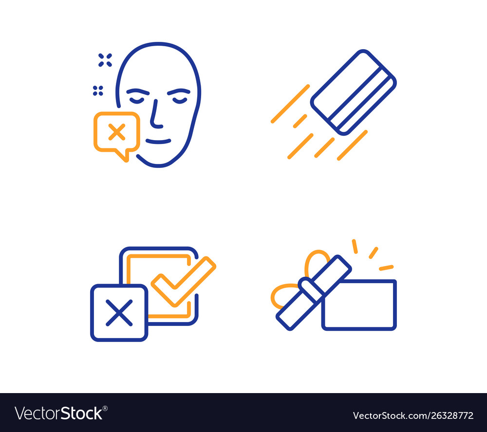 Credit card face declined and checkbox icons set