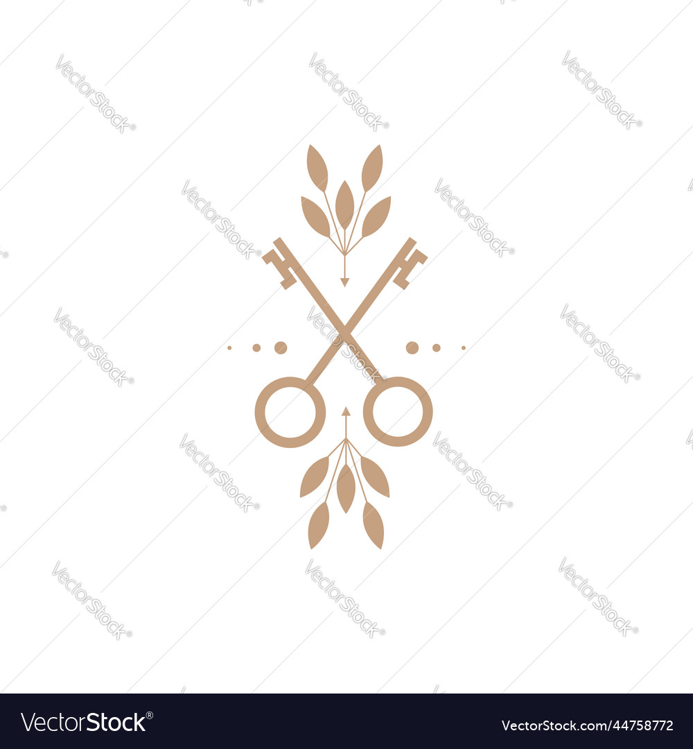 Cross key padlock leaves aesthetic logo design