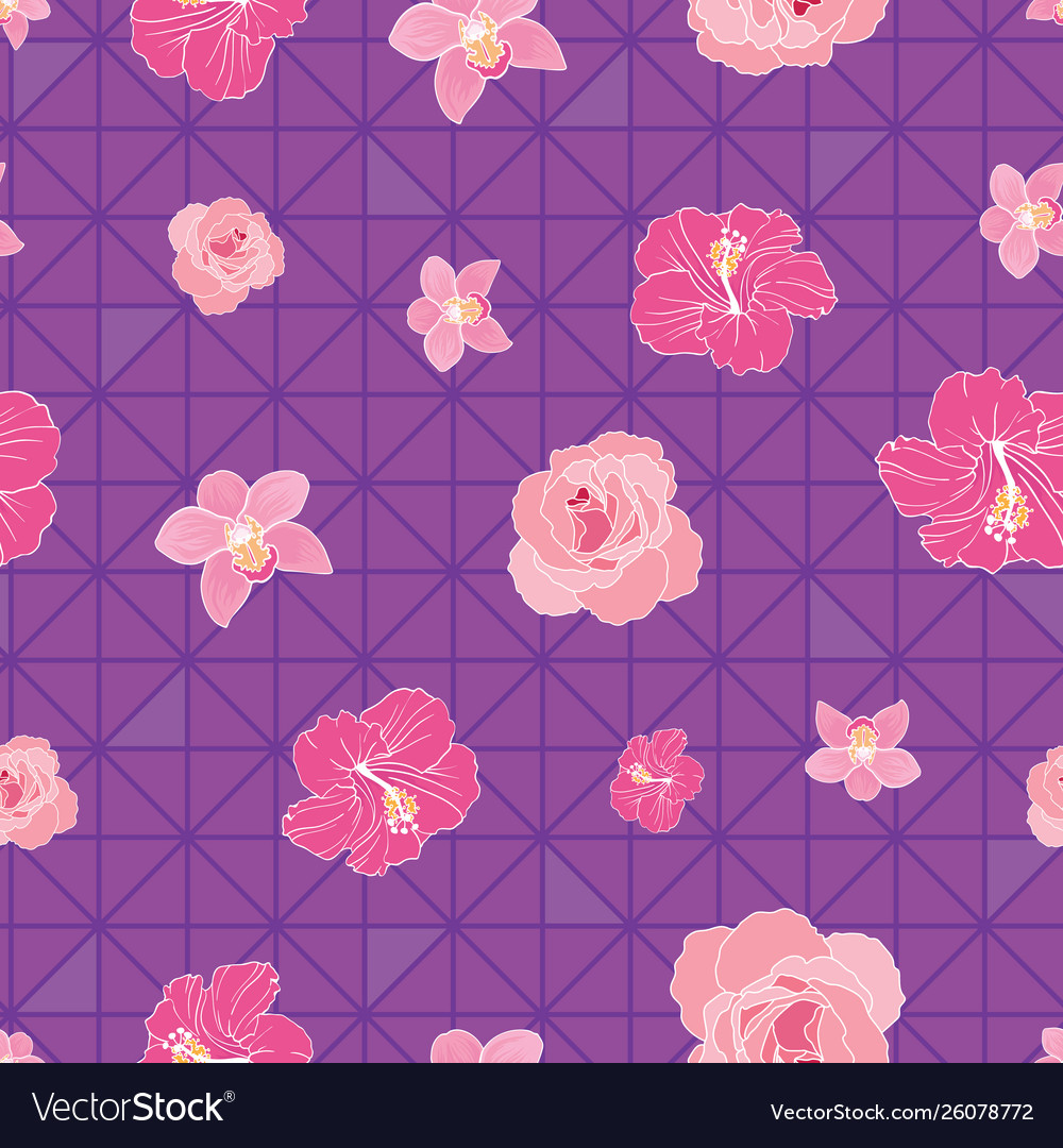 Flowers on triangles seamless pattern print