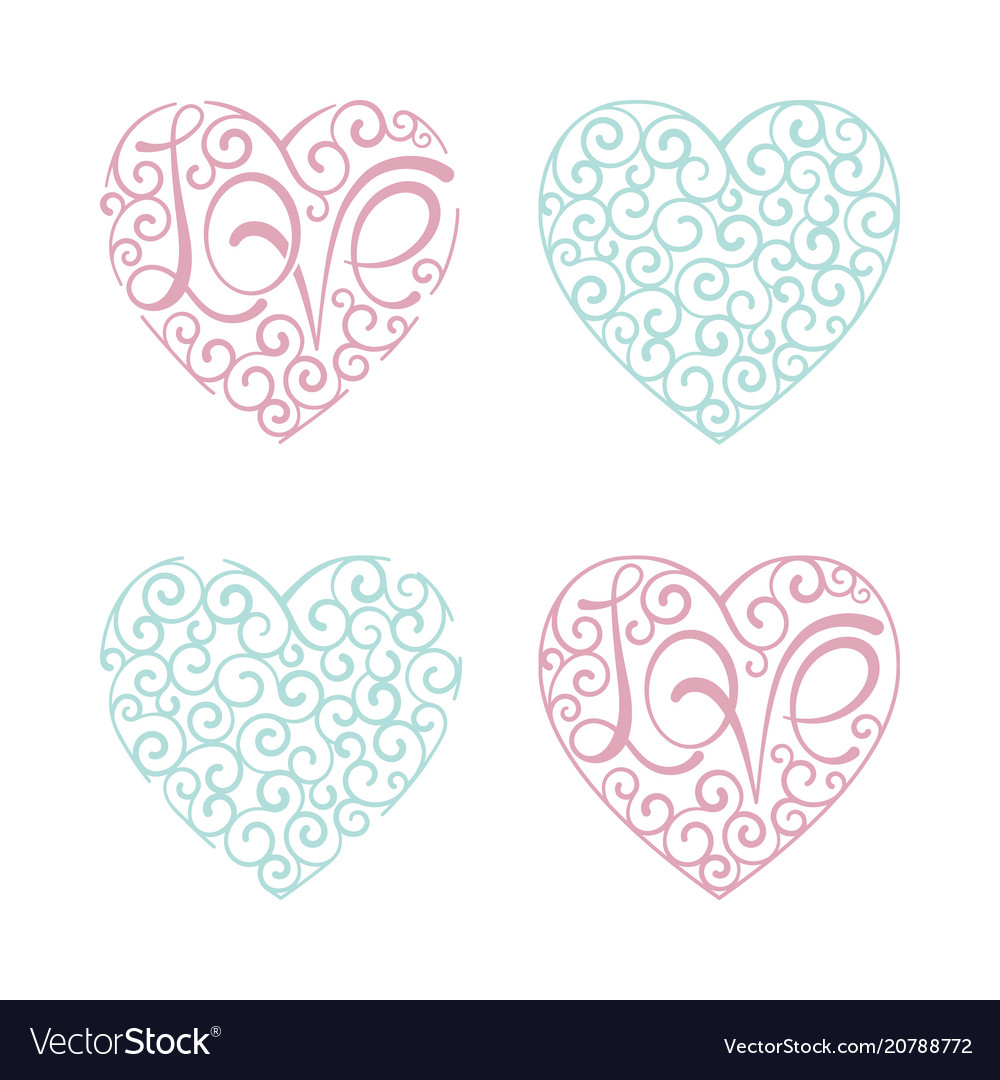 Heart set curl love lettering design element